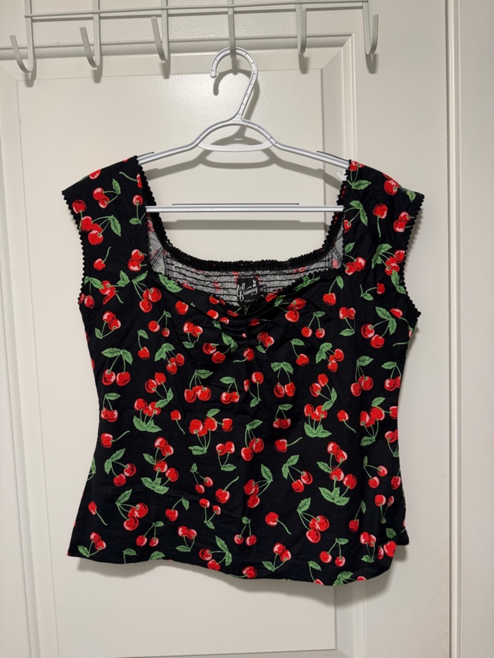 Hell Bunny Black Cherry-Print Square Neck Top